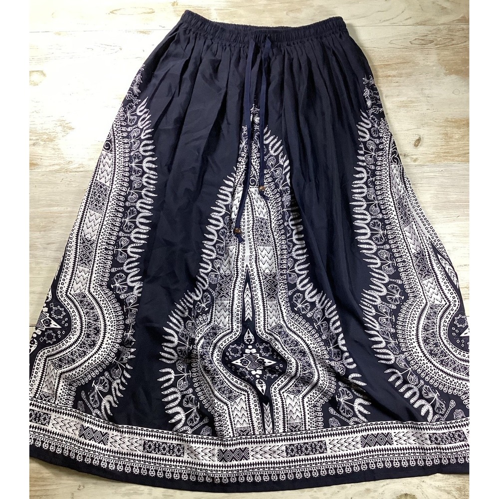 Gypsie Blu Maxi Skirt Navy With White Tribal Design Women's Small Boho Gypsy